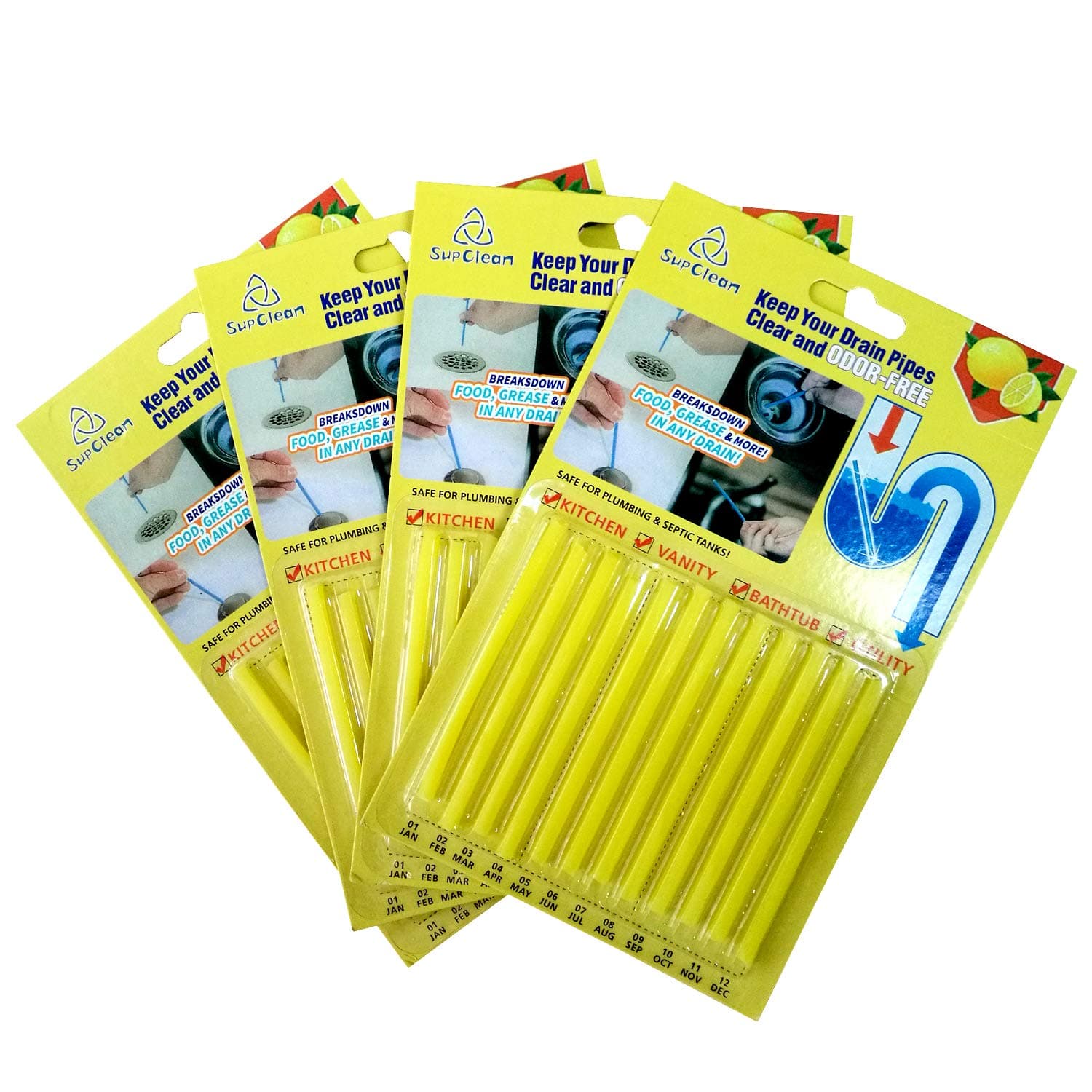 Kitchen Sink Drain Cleaner Sticks - Keep Your Drain Pipes Clear Odor-Free and Prevent Clogs,Drain Cleaning Strips As Seen On TV (Lemon, 48)