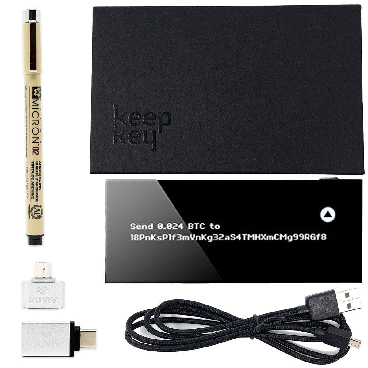 KeepKey - Bitcoin Wallet Bundle with Bonus VUVIV Micro-USB Adapter, USB-C Adapter for MacBook and Sakura Pigma Archival Ink Pen for Recovery Seed Sheet