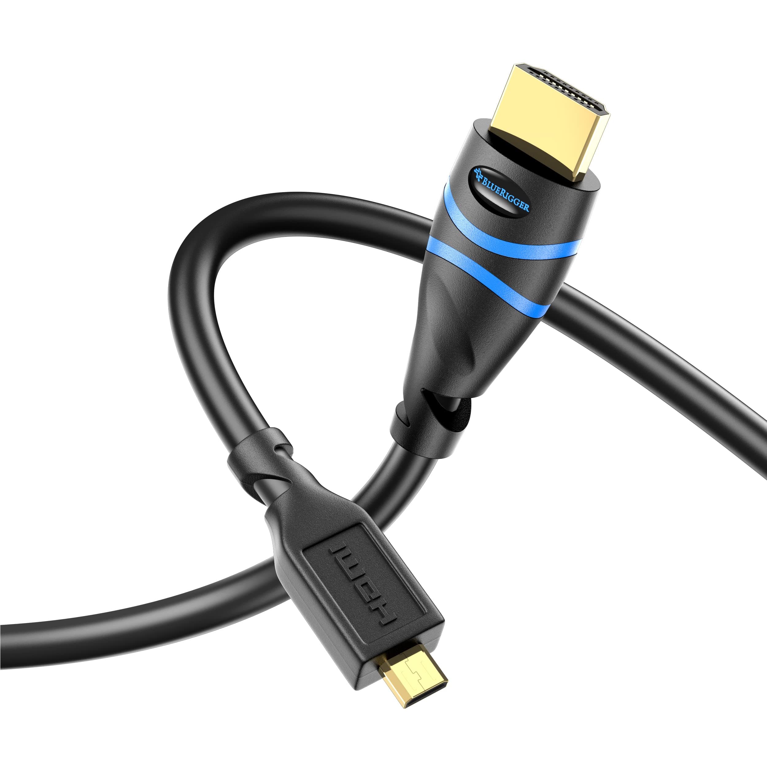 High Speed MicroBlueRigger High Speed Micro HDMI to HDMI cable with Ethernet (10 Feet) - Support 4K- UltraHD, 3D, 1080p (Latest Standard)