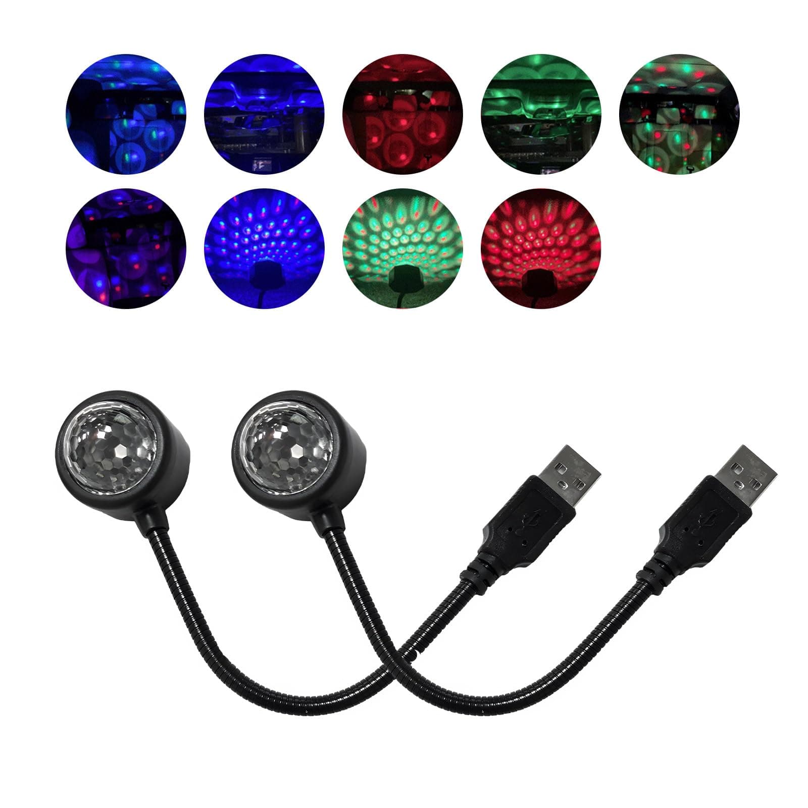 Dickno 2 PCS USB Star Night Light Projector, Portable Car Roof Sound Activated Atmosphere Lamp, Adjustable Auto Interior Atmosphere Decorative Light for Vehicle, Bedroom, Ceiling, Party