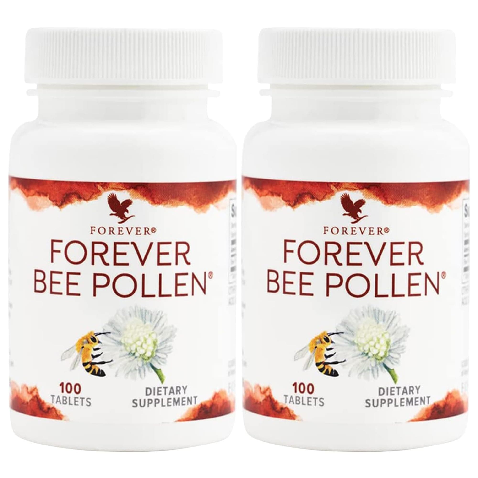 Forever Bee Pollen® tablets, 2 bottles, 100 counts, Bee Pollen Supplement, An Energy Pills for Natural Energy and Stamina, Most Pure Superfood in Every Tablet, 100% Natural Bee Pollen and Honey Flavor