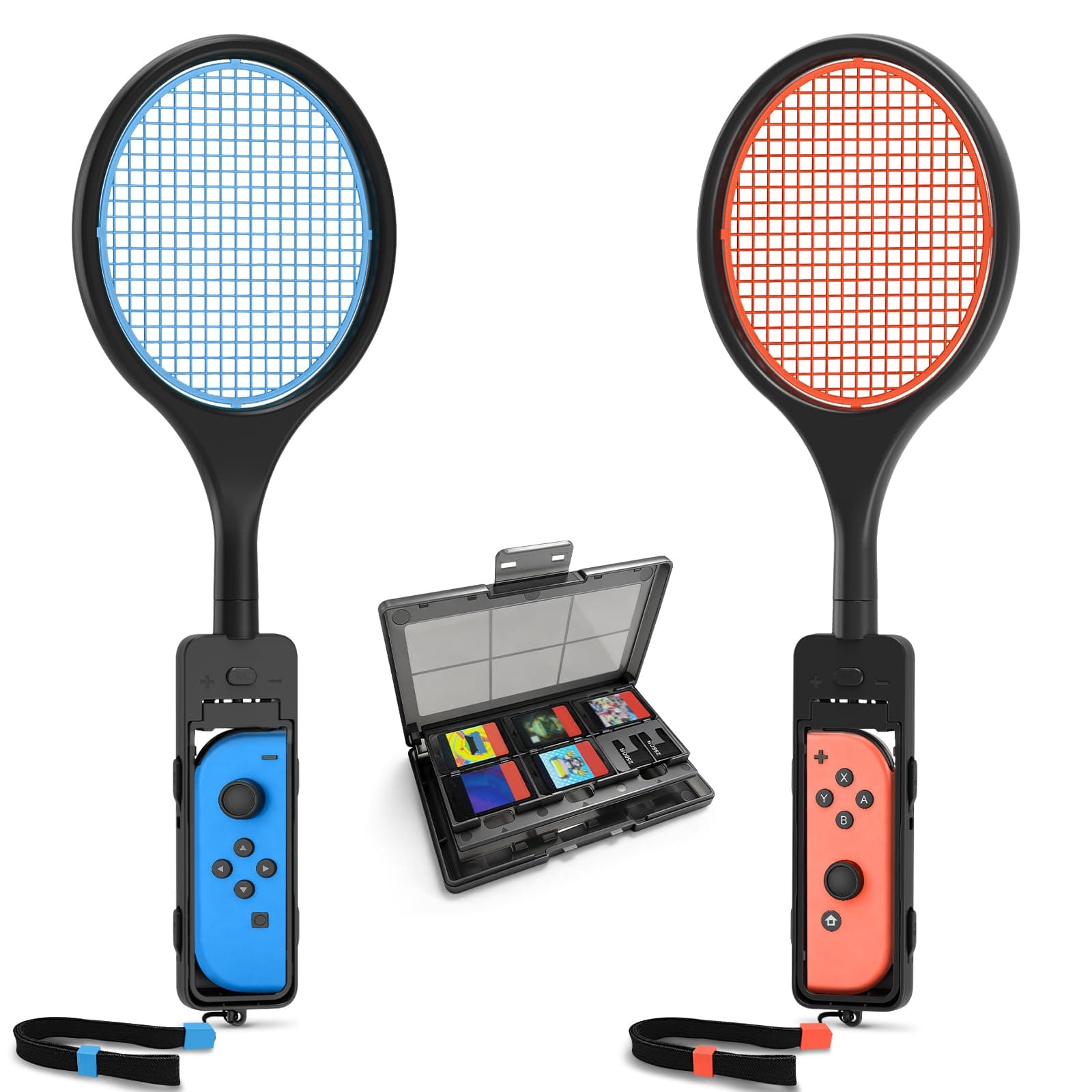 Tendak 2 Pack Tennis Racket for Nintendo Switch 2 Joy Con, Hand Grips Tennis Racket for Switch Joy Cons, Game Accessories for Mario Tennis Fever & Aces, Swith Sports with 12 in 1 Game Card Case