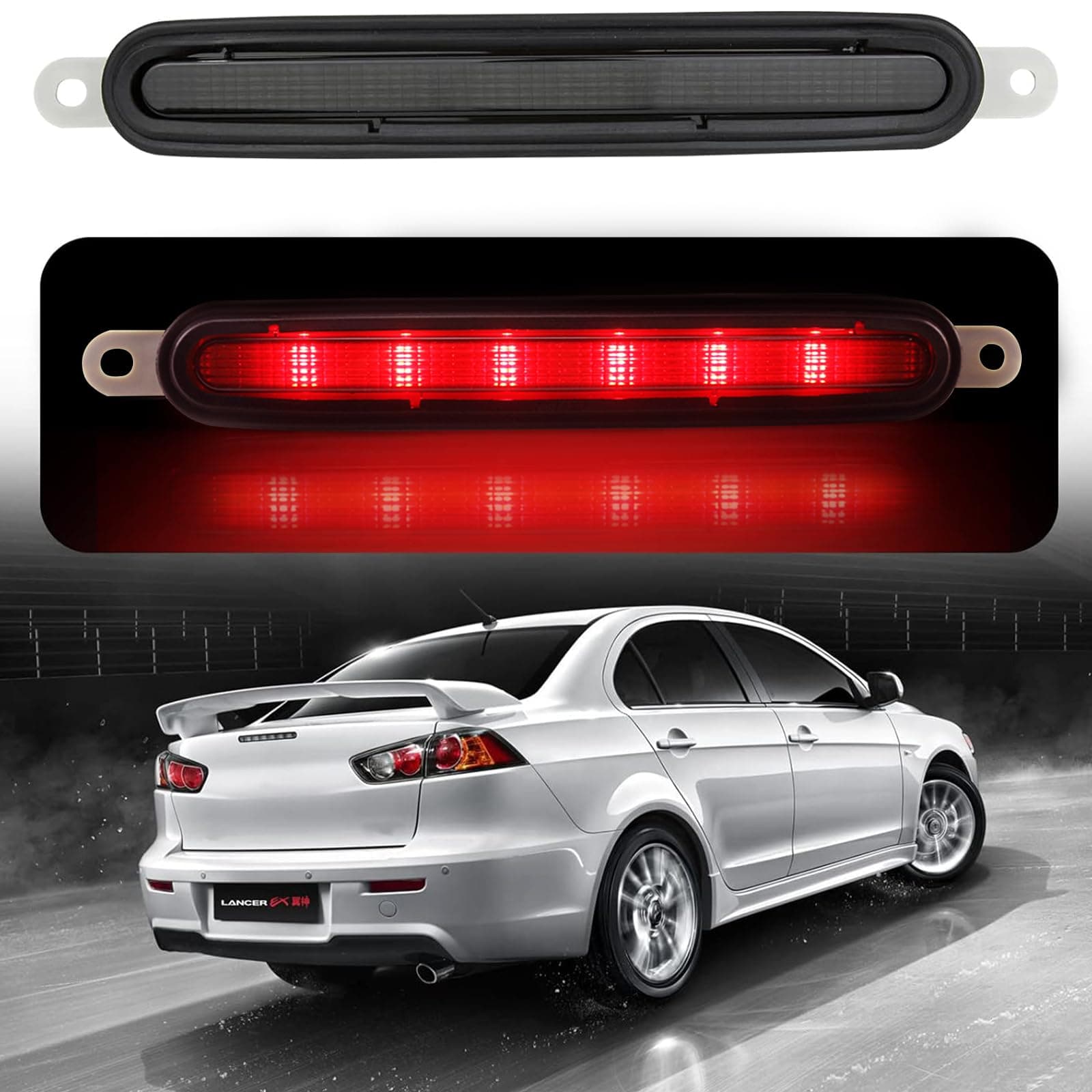 3rd Third Brake light for 2008-2016 Mitsubishi Lancer LED Tail Light High Mount Bumper Lamp Lancer Evolution EX 8334A08 (Smoke Lens Red Light)