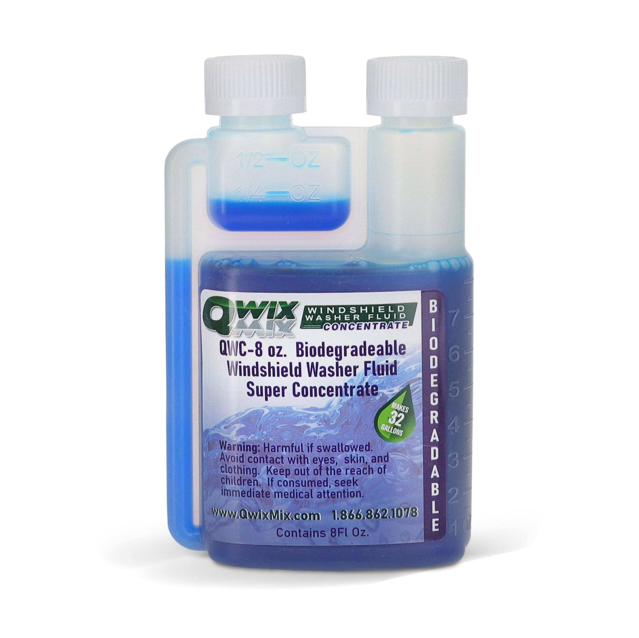 - Qwix Mix Windshield Washer Fluid Concentrate, 1 Bottle Makes 32 Gallons, 1/4 oz. Makes 1 Gallon 100% Biodegradable