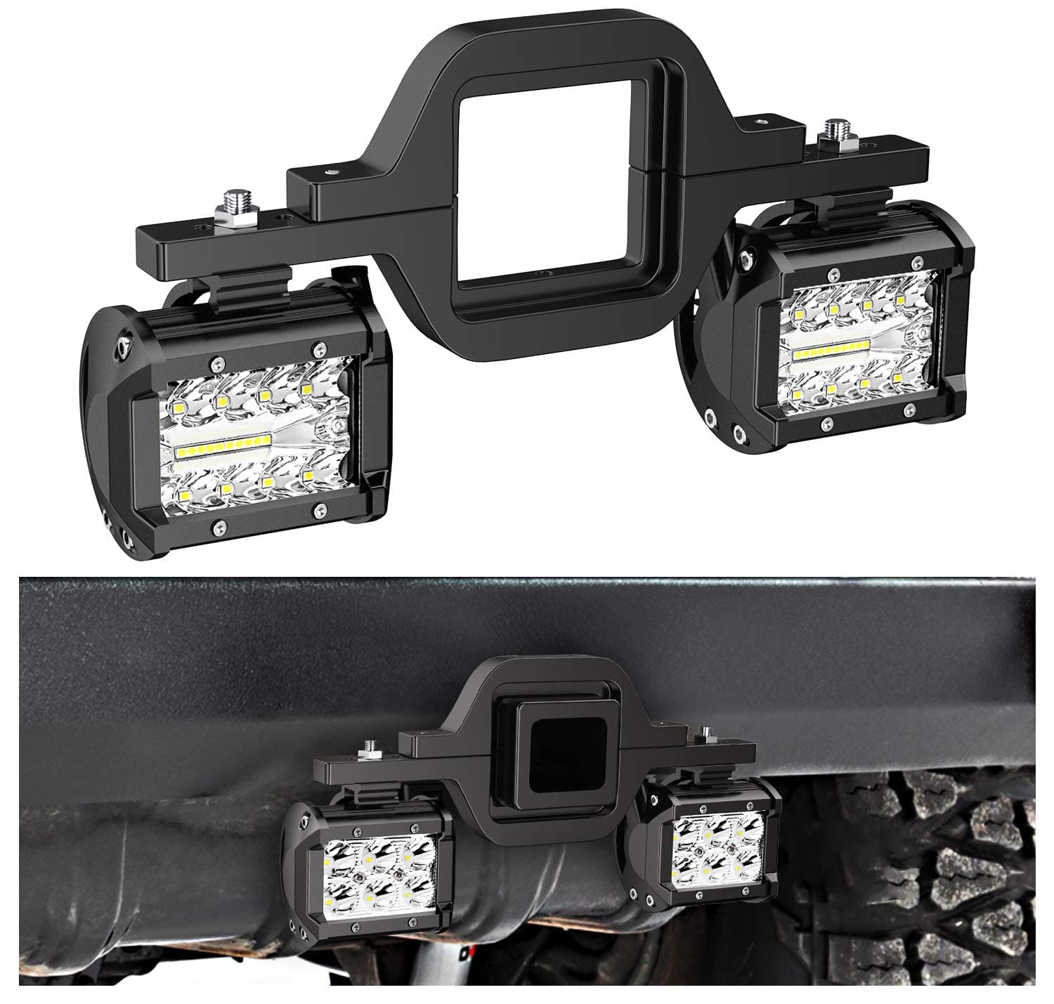 Nilight 2 PCS 4 Inch 60W Led Pods with 2.5 Tow Hitch Mounting Brackets Backup Reverse Lights Rear Search Lighting Light Bar for Pickup ATV SUV Truck Trailer Boat