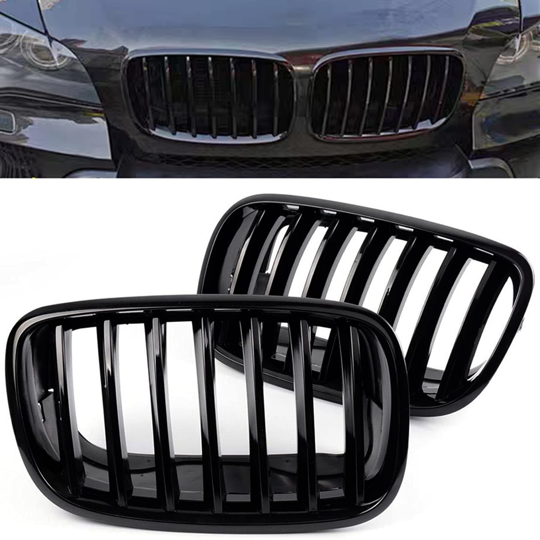 Front Grille For 2007-2014 BMW X5 E70 X6 E71,ABS Gloss Black Kidney Grill