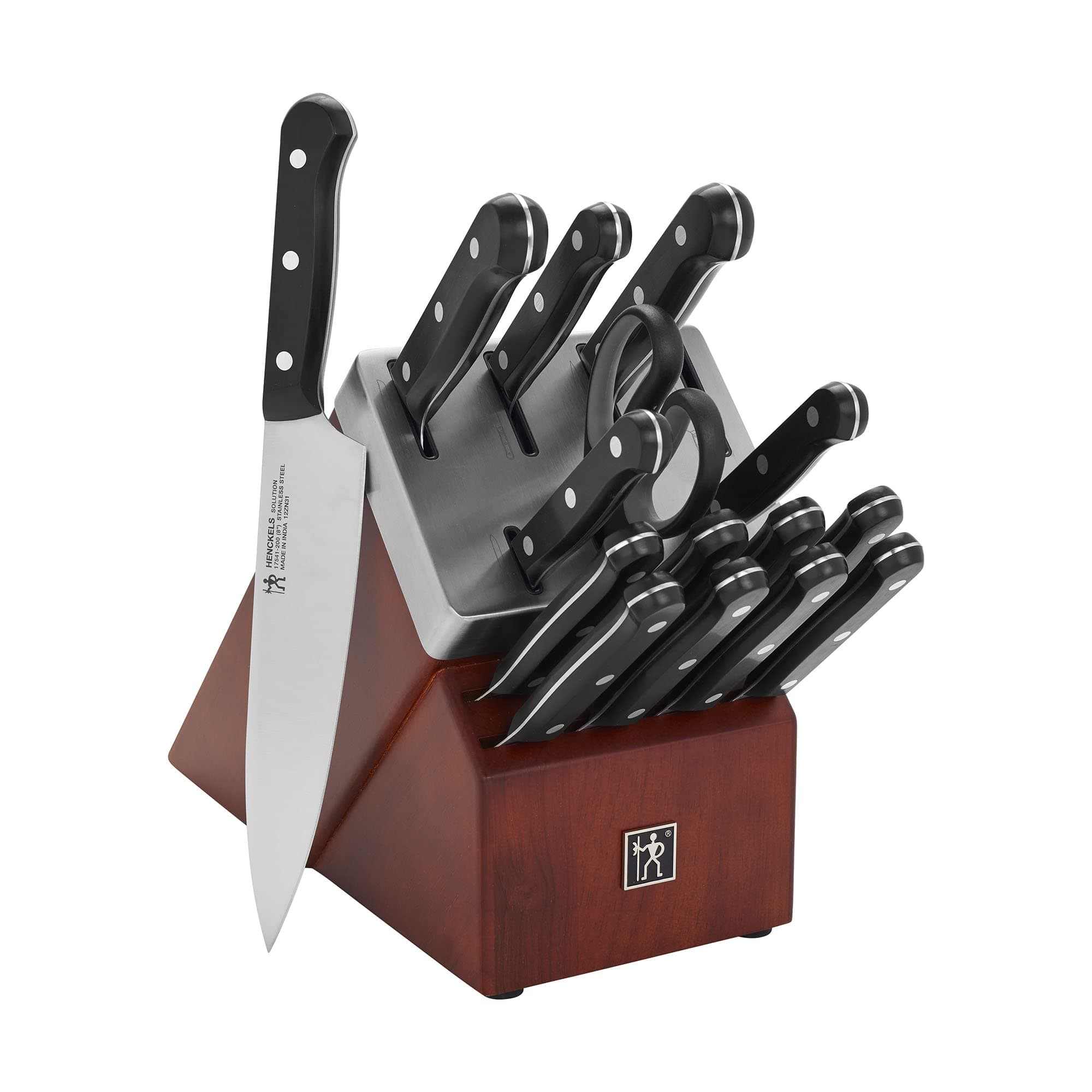 International Solution 16 Piece Self-Sharpening Walnut Block Set