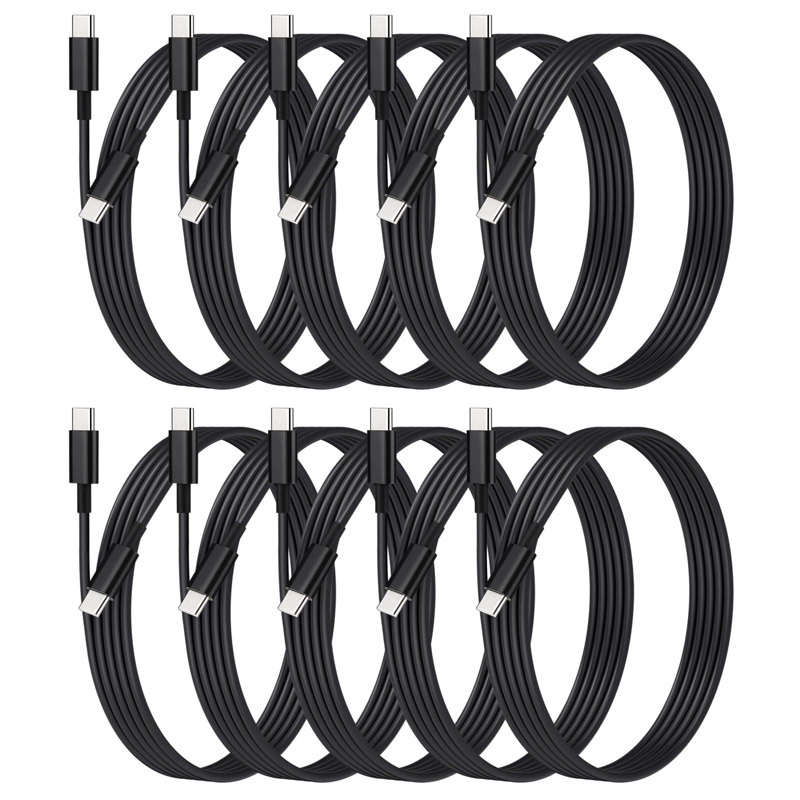 weishan 10-Pack USB C to C Charger Cable, Multipack PD 48W Fast Charge USB-C to Type C Bulk Charging Cords Black, 3.3ft