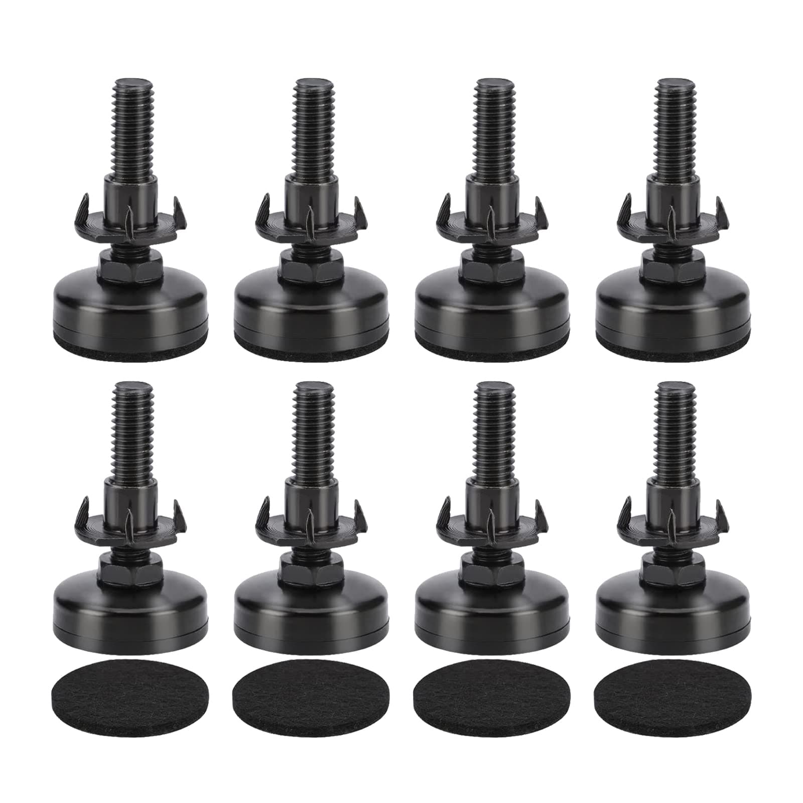 8Pcs Adjustable Levelling Feet, 3/8“-16 Thread Heavy Duty Adjustable Feet for Furniture Table Leg Extenders With T Nut Bolt And 8 Anti-Slip Felt Pads (Black)
