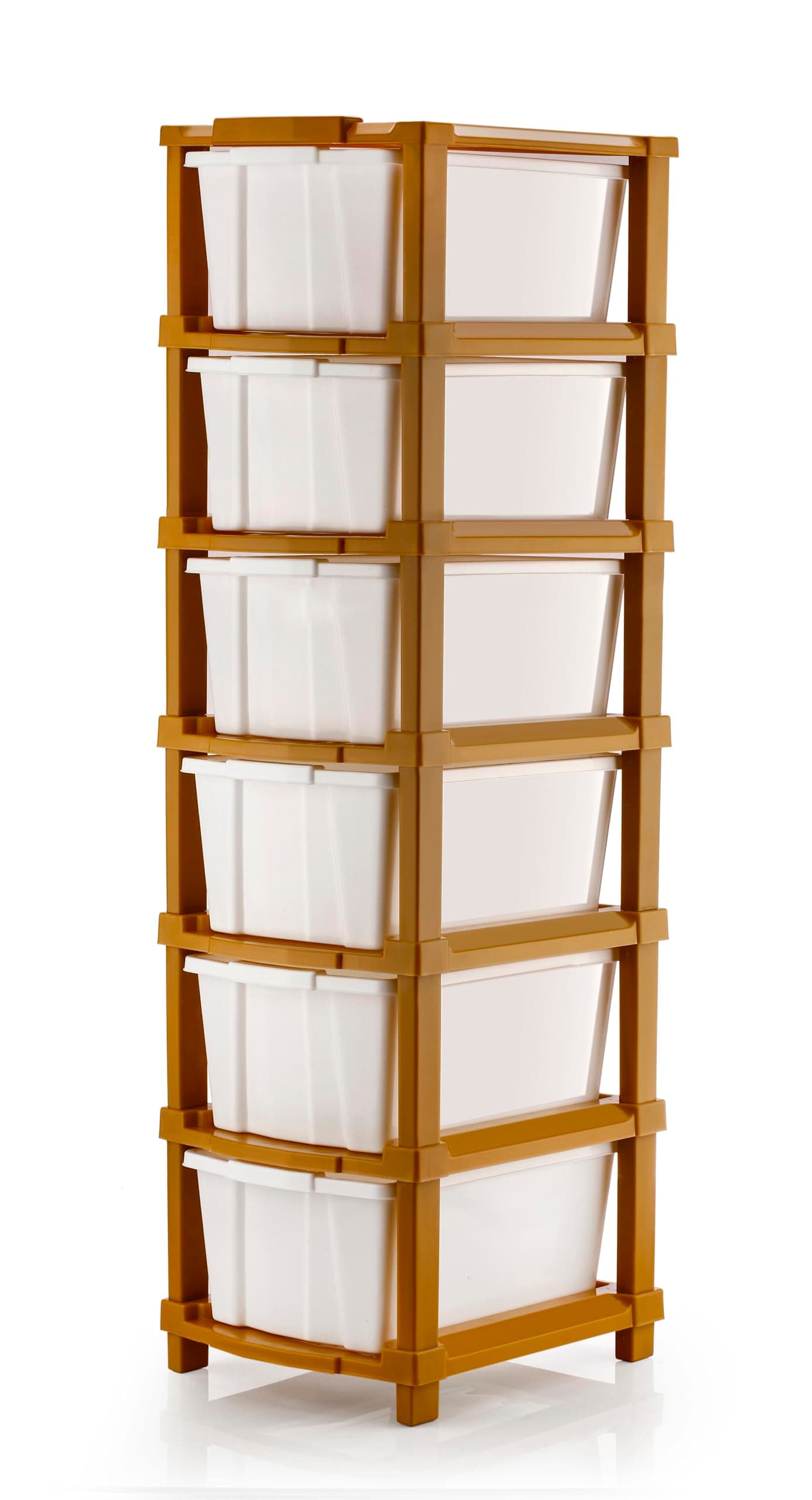 AZZOTE Plastic Drawer Organizer Self Standard Rectangular Multi Purpose Modular Drawer System Large Chest of Drawer Organizer for Home Office,Product Dimension When assembeled (6 Layer, White)