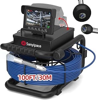 Sanyipace Sewer Camera 100FT/30M, 0.67in/17mm Pipe Inspection Camera with Light, 5600mAh Battery, Mic & Speaker, 4.3" Screen, 8 LEDs, 1000TVL Plumbing Snake Camera, Included 16GB Card