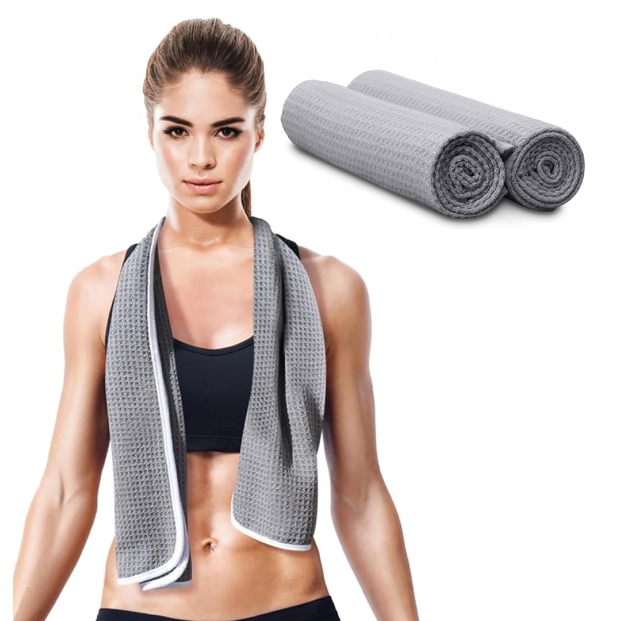 Microfiber Cooling Towels for Neck and Face - 2 Pack 44x16.5” Mesh Quick Dry Gym Towels for Working Out with Waterproof Bag and Carabiner - Sweat Rag for Gym, Sports, Outdoor Activities
