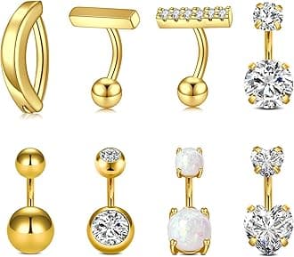 Belly Button Rings Short Bar for Women Stainless Steel Belly Ring Navel Piercing Jewelry 14g Colorful Ball Pack 6mm 1/4” 8mm 5/16“ 10mm