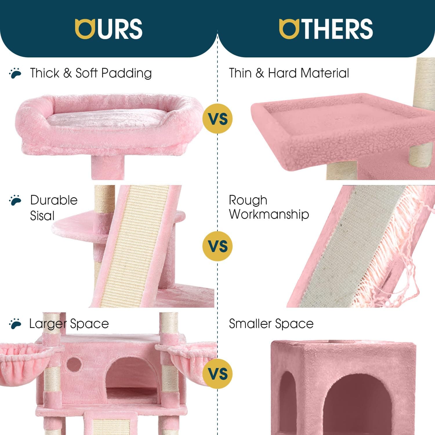 WEEWAY 68 Inches Multi-Level Large Cat Tree for Feline‌/Big Tower/Condo/Cozy Plush Kitty Perches/Fluffy Balls/Sisal Scratching Posts and Hammocks/Cave/Furniture Activity Center/Pink