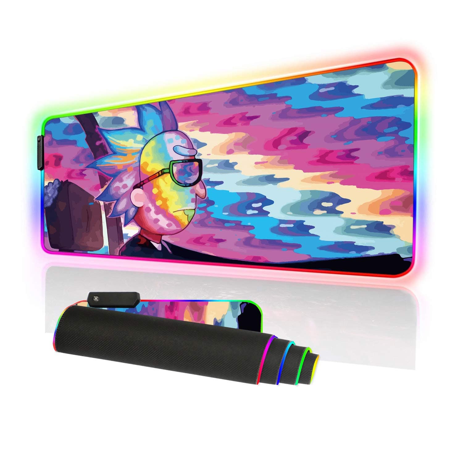 RGB Gaming Mouse Pad Large, Oversized 10 Lighting Mode Thick Glowing LED Extended Mousepad ，Non-Slip Rubber Base Computer Keyboard Pad Mat (80x30 RGBmojing)