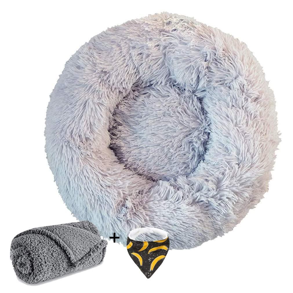 Ailotrd Dog Beds Extra Soft Washable Comfortable Pet Bed Sofa,Waterproof Round Plush Donut Cats Nest Bed Cushions (50cm in Diameter, Gray)