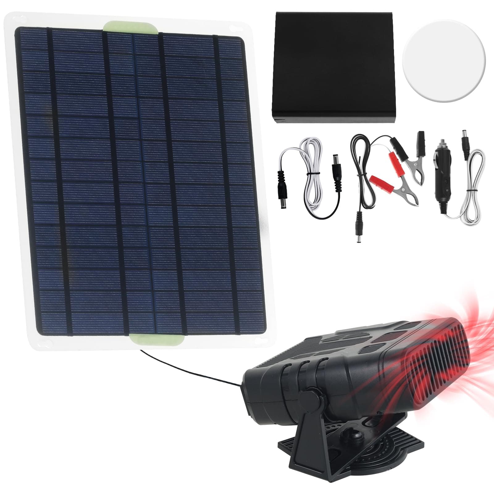 20W Single Chicken Coop Heaters, Monocrystalline Solar Panel Plus Heater, Rechargeable Solar Panel Fan Kit for Drying Heating Pet House Warm Wind Gear (with Battery Box)