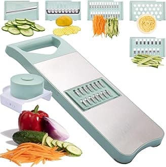 NACOLUS Multi-Purpose Mandoline Slicer for Kitchen with Slide-On Hand Guard - Vegetable Chopper, Potato/Onion/Garlic Slicer, Kitchen Grater(Multi-Color) (Seafoam green, 5-in-1)