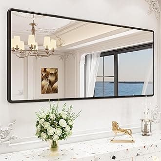 New Upgrade Bathroom Mirror, 60X28 Inch Black Metal Frame Wall Mounted Rounded Rectangle Bathroom Vanity Mirror with Tempered Glass for Washroom Bedroom Living Room