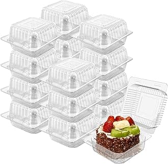 AHKUNMT Cake Slice Containers,100PC Square Plastic Hinged Food Container Individual Clamshell Food Containers Disposable Plastic To Go Containers Takeout Tray for Salads (50)