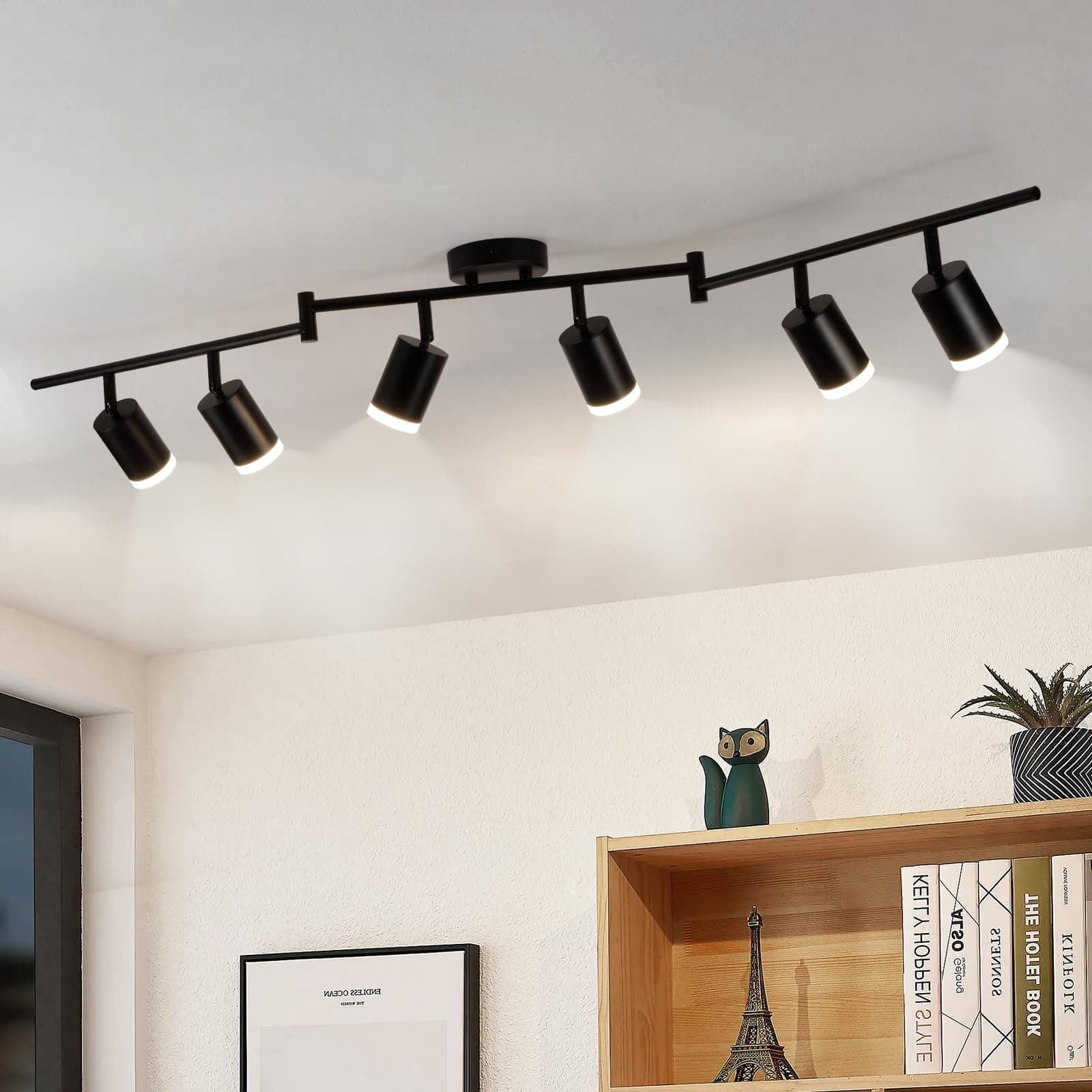 LED Ceiling Light 6 Flame, Modern LED Ceiling Light Spot Black, Ceiling Light Spot Rotatable, Metal Ceiling Spotlight GU10 for Hallway Kitchen Bedroom Living Room (Without Lamp)