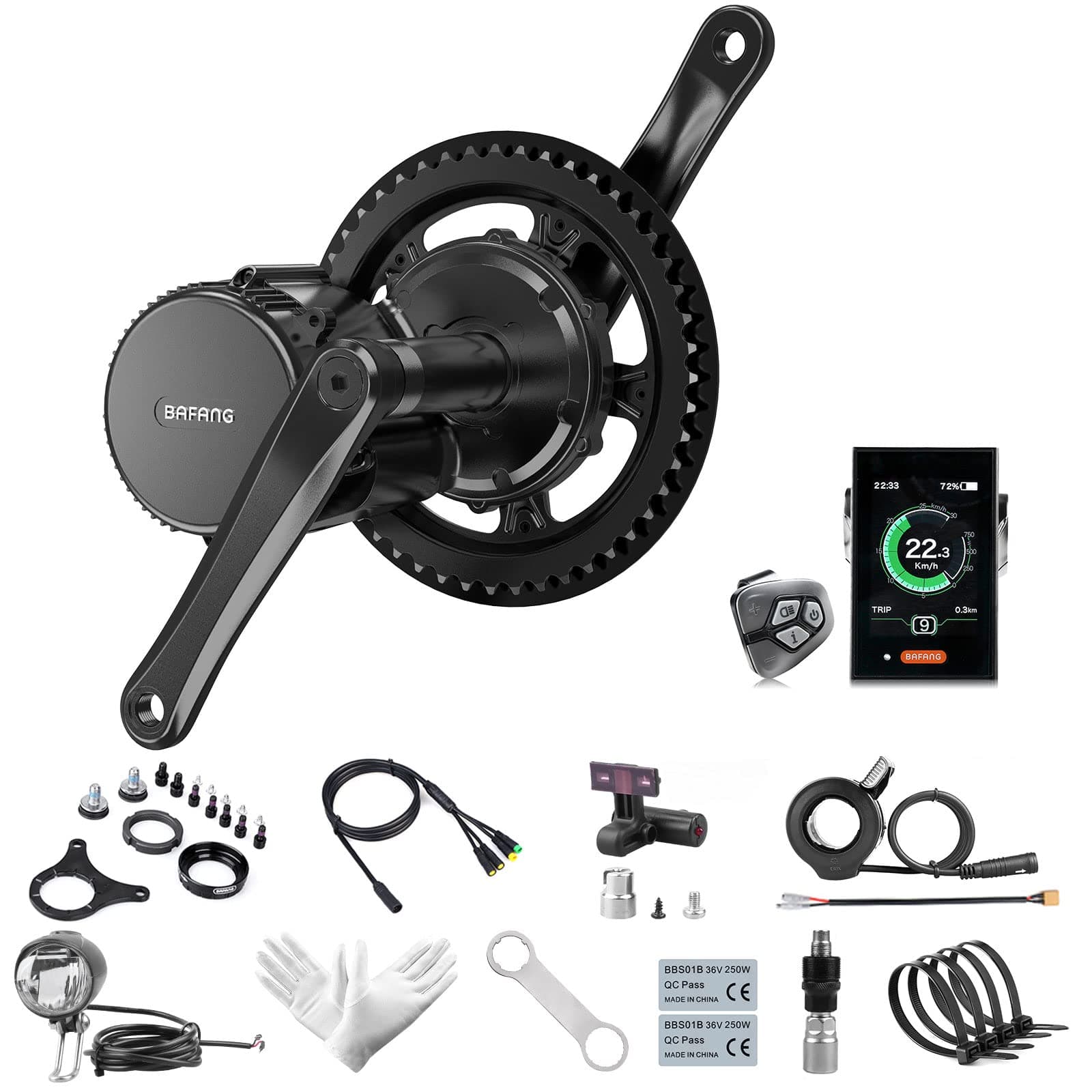 Bafang BBS01B 36V 250W Mid Drive Motor Kit Electric Bike Conversion Kit for Mountain Bike Road Bike, Optional Downtube Battery, Max Downtube Battery, Rear Rack Battery