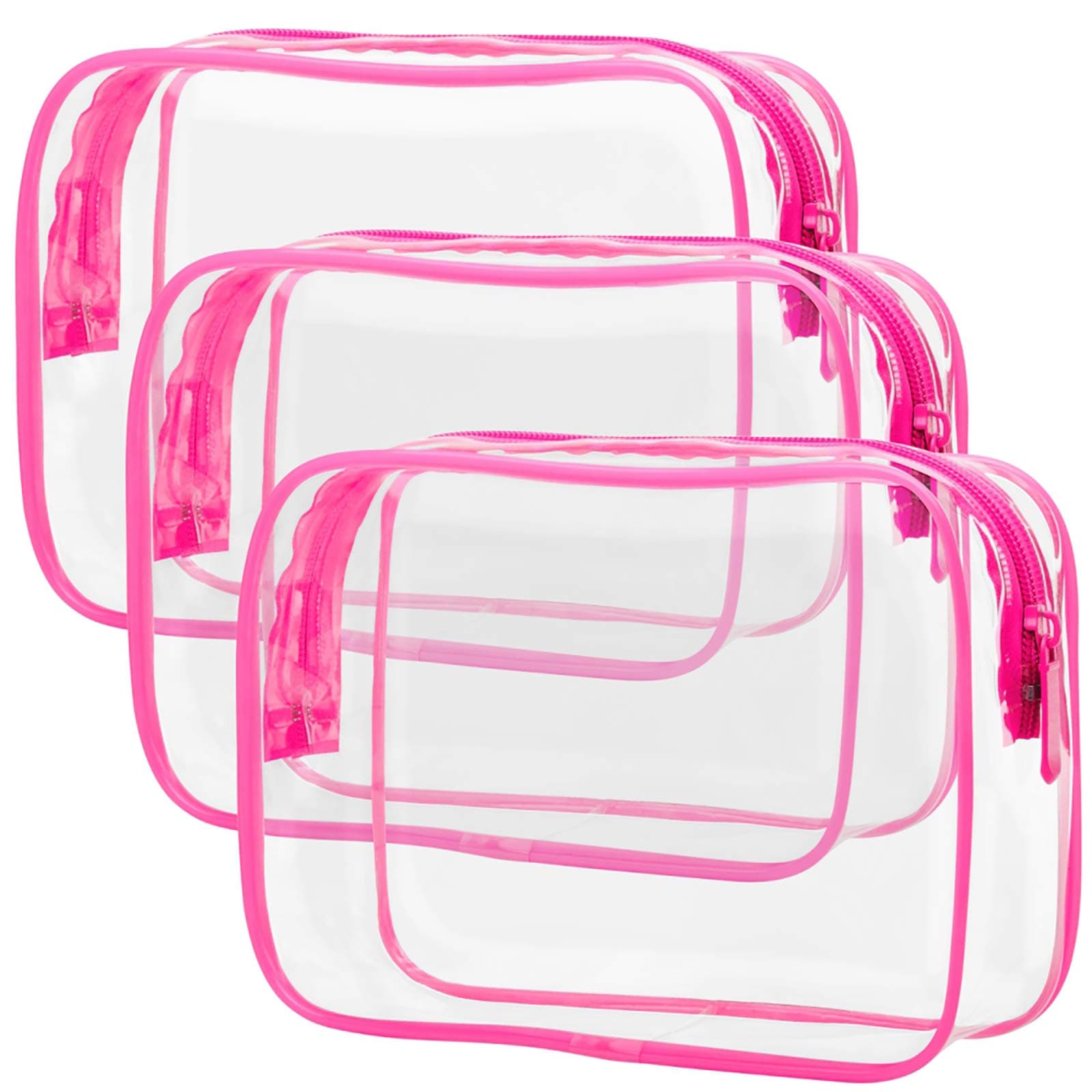 PACKISM TSA Approved Toiletry Bag 3 Medium - Quart Size Clear Makeup Bag for Carry On, Airport Security Compliant Clear Travel bag for Toiletries with Reinforced Seams, Bright Rose Red