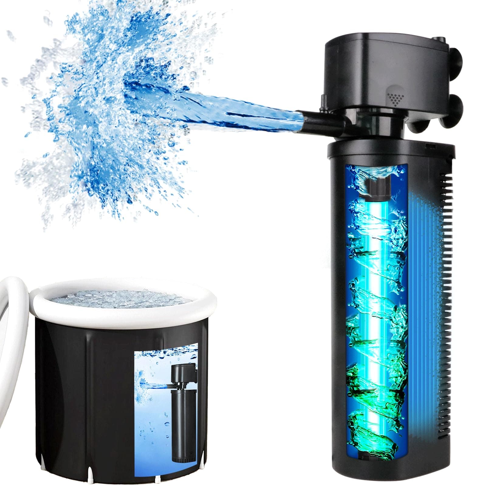 TARARIUM 600GPH Cold Plunge Filter Small Pool Filter for Up to 1000 Gal Ice Bath Hot Tub Cloudy Water Cleaner with Green Clean Machine fof Cold Pod