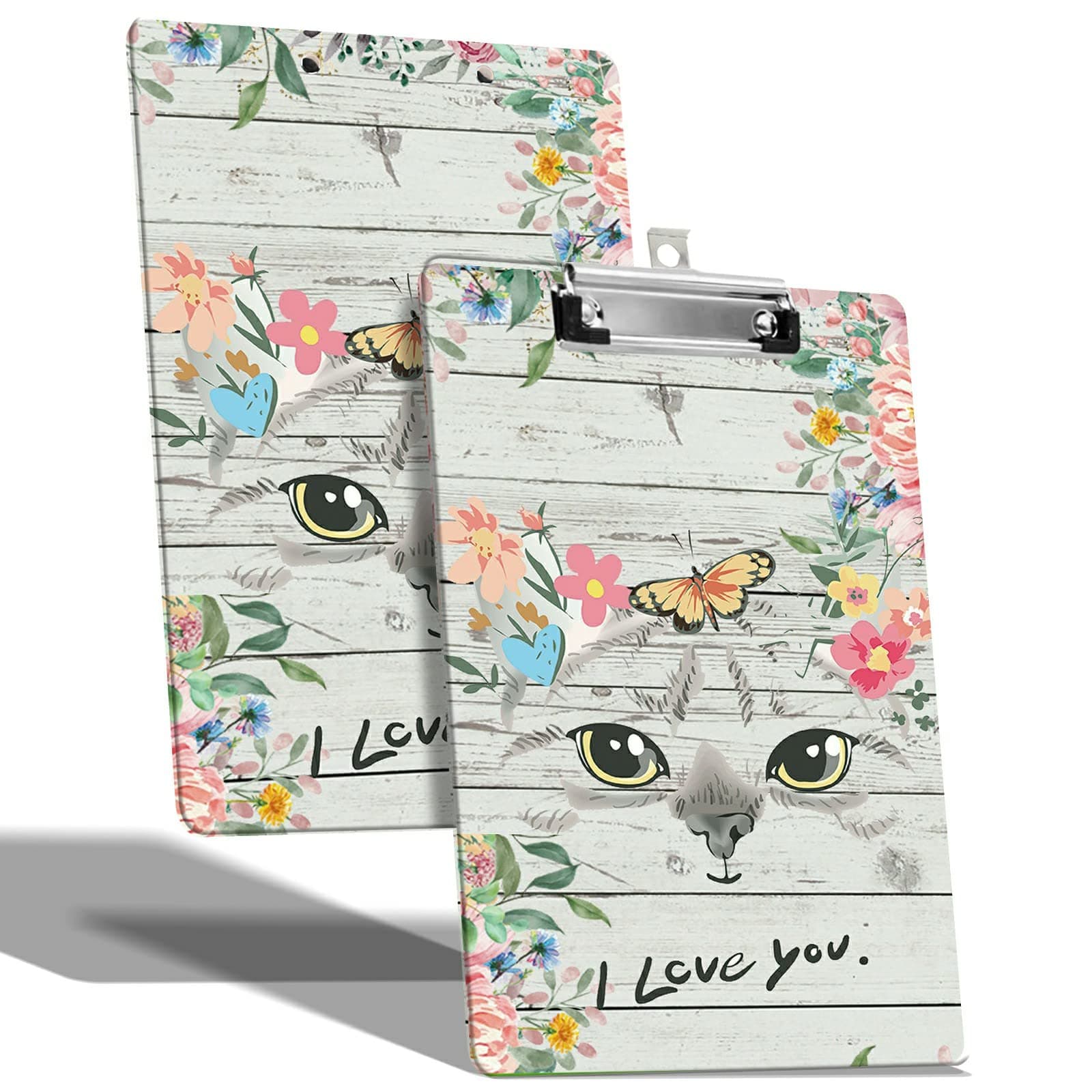 A4 Size Clipboard with Hanging Hook and Low Profile Clip, Plastic Nurse Clipboard Writing Drawing Board with Double-Sided Cat Flowers Print for Woman Kids Office School Use