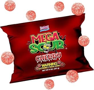 Mega Sour Candy Cherry 227g - Trendy Sweet Bags - Traditionally Handmade Sweets - Sour Coating Lasts 20 Seconds - Candies for Party Bag, Gift Hamper, or Hamper Box