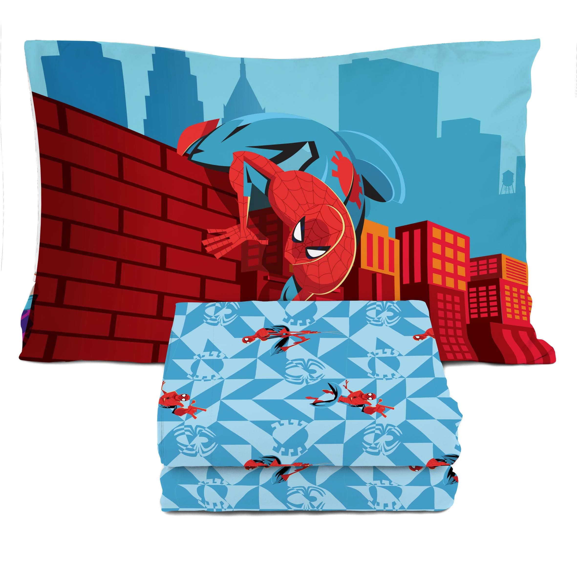 Sunny Side Up Kids Sheet Set Includes Sheets and Pillow Cover - 100% Microfiber Bedding and Room Decor, Blue - Spiderman, 3 Piece Twin