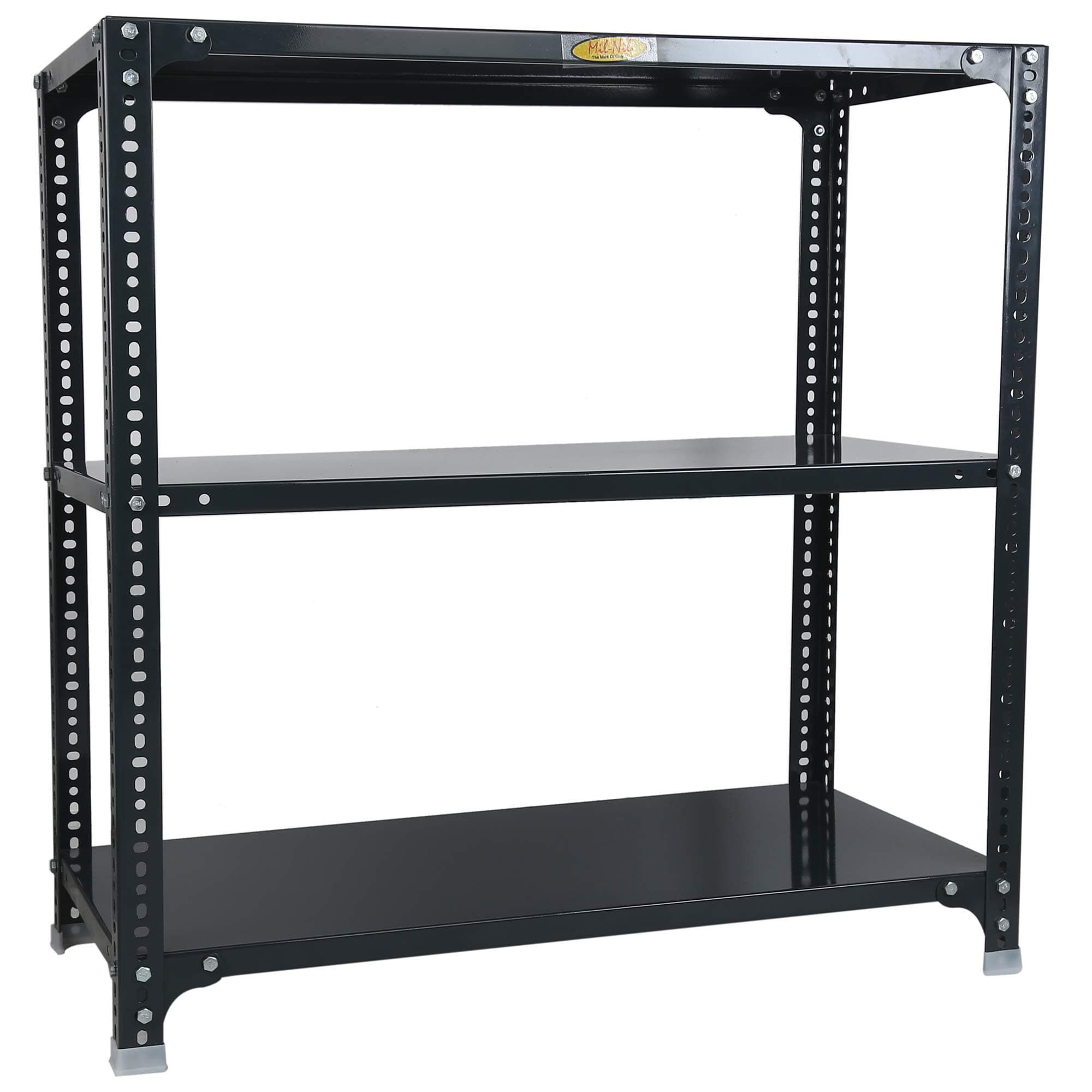 Mil-Nil Prime CRC Sheet 3 Shelf Multipurpose Slotted Angle Rack, 36 x 36 x 18 Inch, 24 Gauge (Grey) 16 Gauge Angles