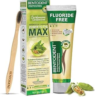 Bentodent 100% Organic Toothpaste with Toothbrush & Natural Cardamom Essential Oil, Gentle Herbal Formula for Kids & Family, Hypoallergenic, Fresh Breath Protection- (Cardamom Toothpaste+Toothbrush)