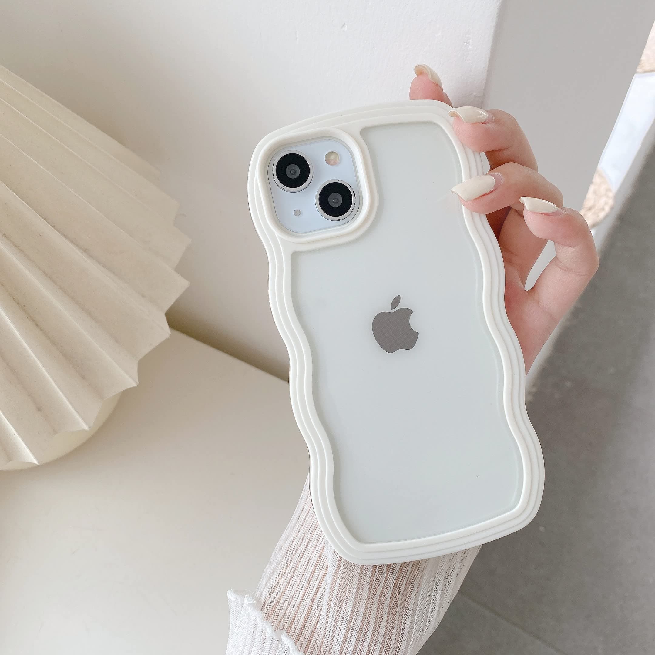 QLTYPRI Compatible with iPhone 13/iPhone 14 Case, Cute Curly Wave Frame Clear Case for Girls Women, Transparent Soft Silicone TPU Bumper Shockproof Protective Cover for iPhone 13/14 - White