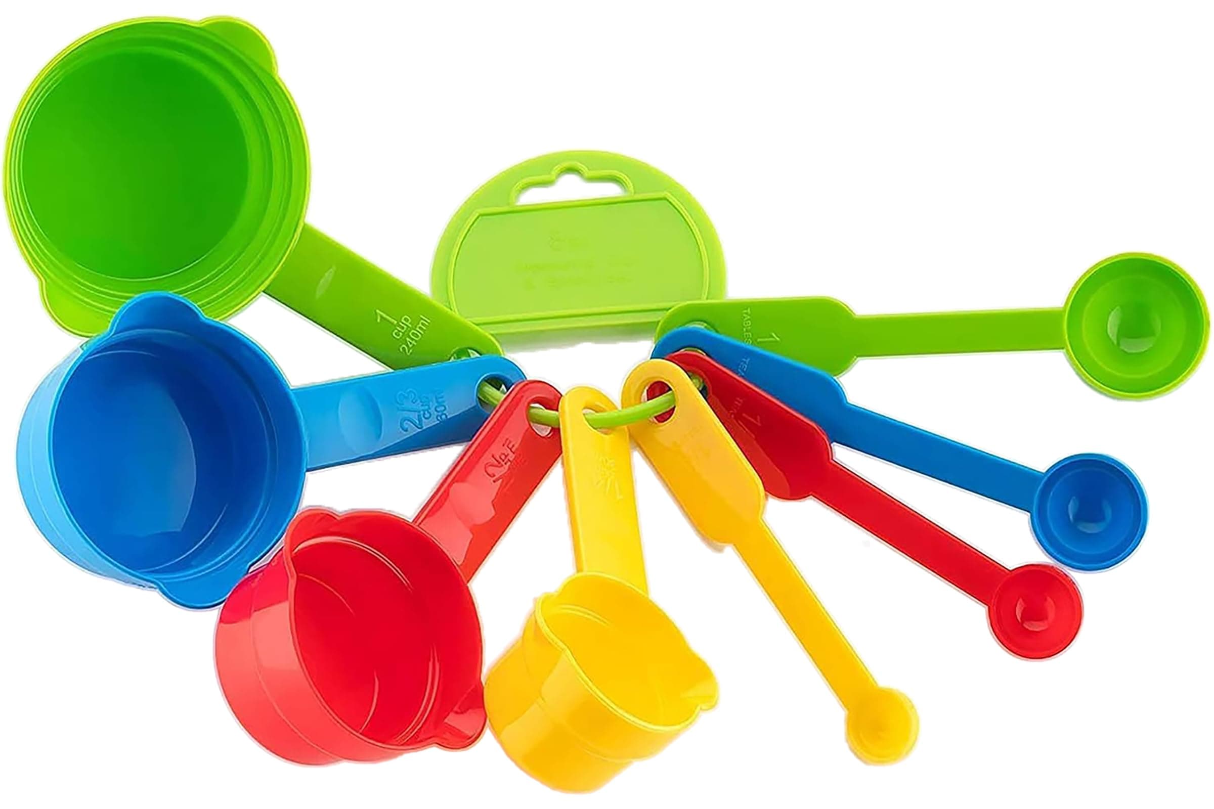 FlorawarePlastic Measuring Cups and Spoons for Kitchen Cake Baking and Cooking Teaspoon Tablespoon Spoon Accessories Tools Set Multicoloured, 8 Pcs, MULTISIZE, RXZER40