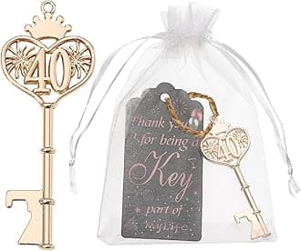 24pcs 40th Gold Key Bottle Opener 40th Birthday Party Favors, 40th Key Beer Bottle Opener Favors 40 Anniversary Souvenirs Return Gifts for Guests Party Decor Supplies