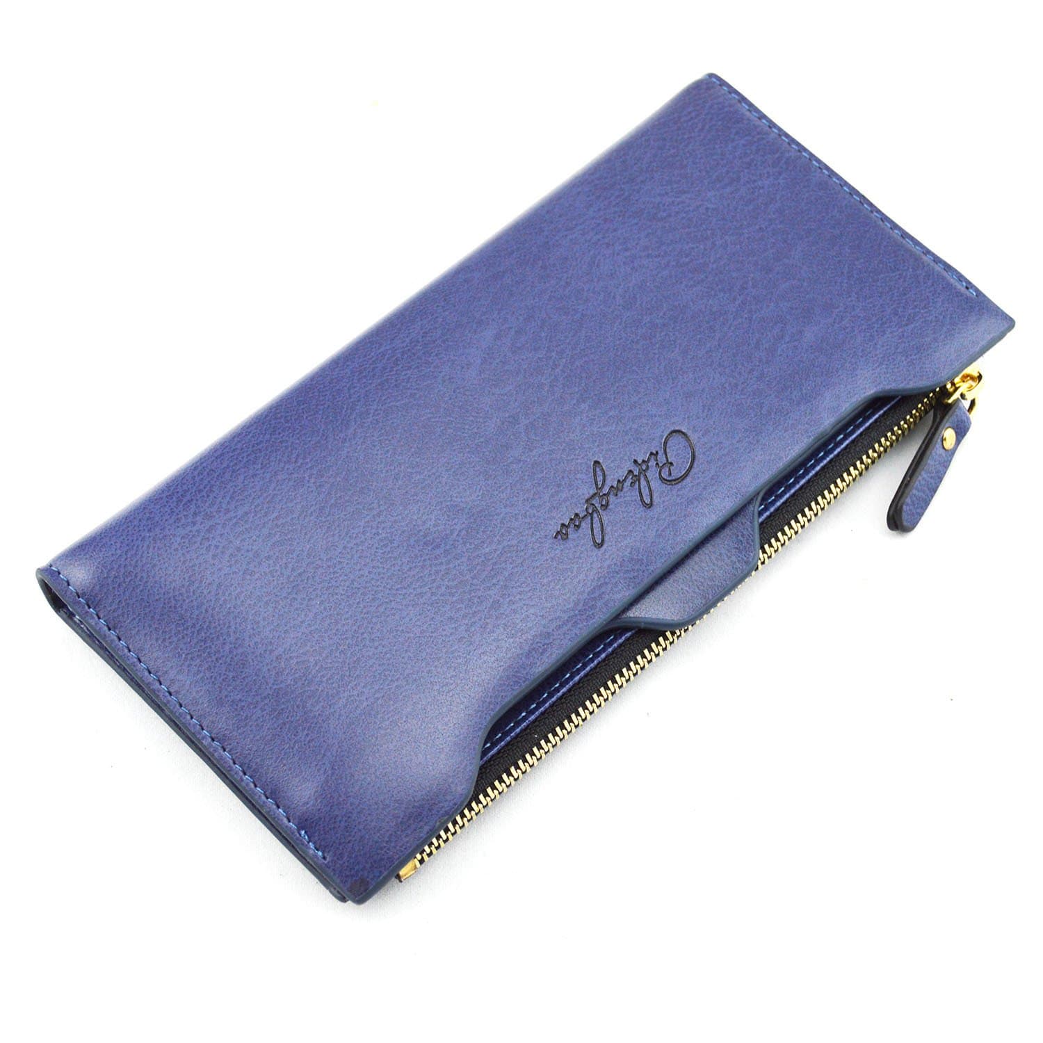 Women's Long Solid Zipper Hasp Clutch Wallet Blue