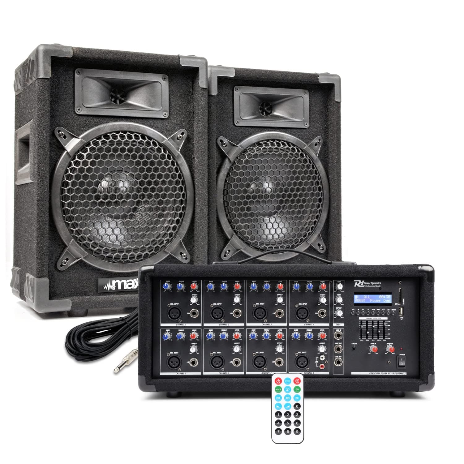 MAX8 8" Live Band PA System with Passive Speakers, Powered Mixer, Bluetooth, USB & Cables – 800W Sound System For Church, Singers & Events – Complete Plug & Play Audio Solution