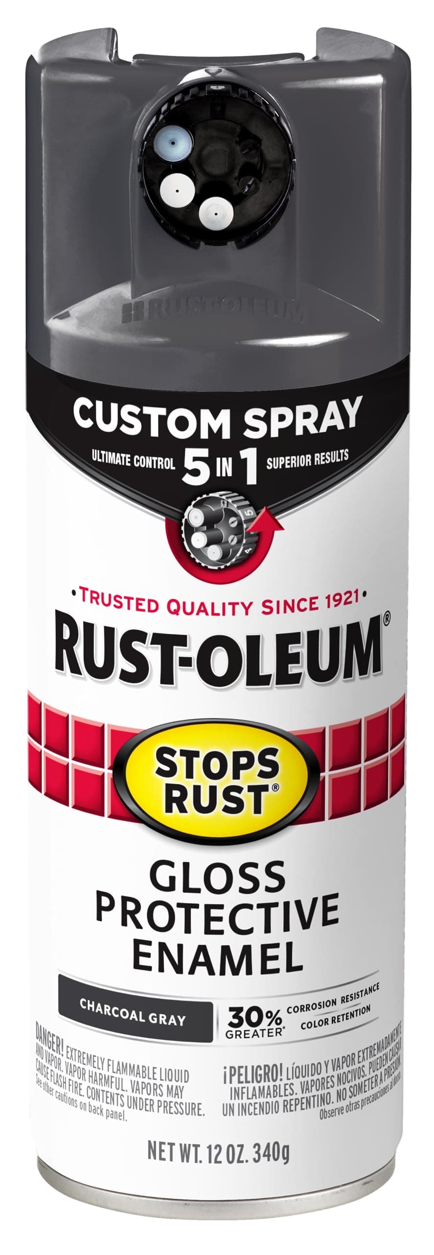 376888 Stops Rust Custom Spray 5-in-1 Spray Paint, 12 oz, Gloss Charcoal Gray, (Pack of 1)
