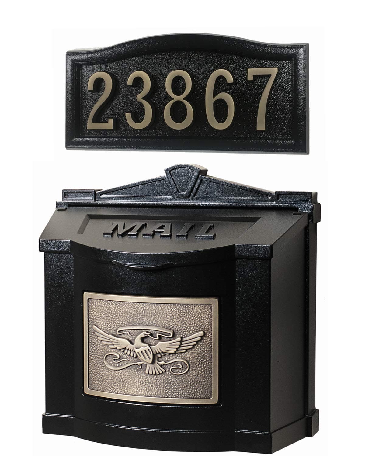Gaines - Eagle Wallmount Series Custom Mailbox Set (Black/Antique Bronze)