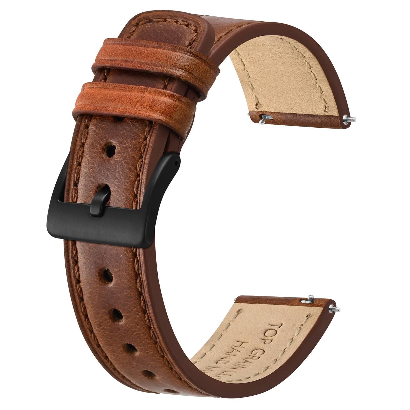 Leather Watch Straps, Classic Oil Waxed Leather, Quick Release Replacement Band for Men and Women, Band Width 18mm 20mm 22mm