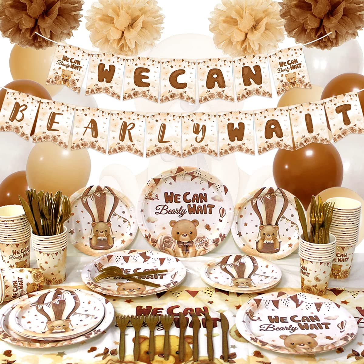 Bear Baby Shower Decorations Set| We Can Bearly Wait Banner | Gender Reveal Party Decor | Boy Girl Gender Neutral Bear Decor for Baby Showers Bear Theme Birthdays Party