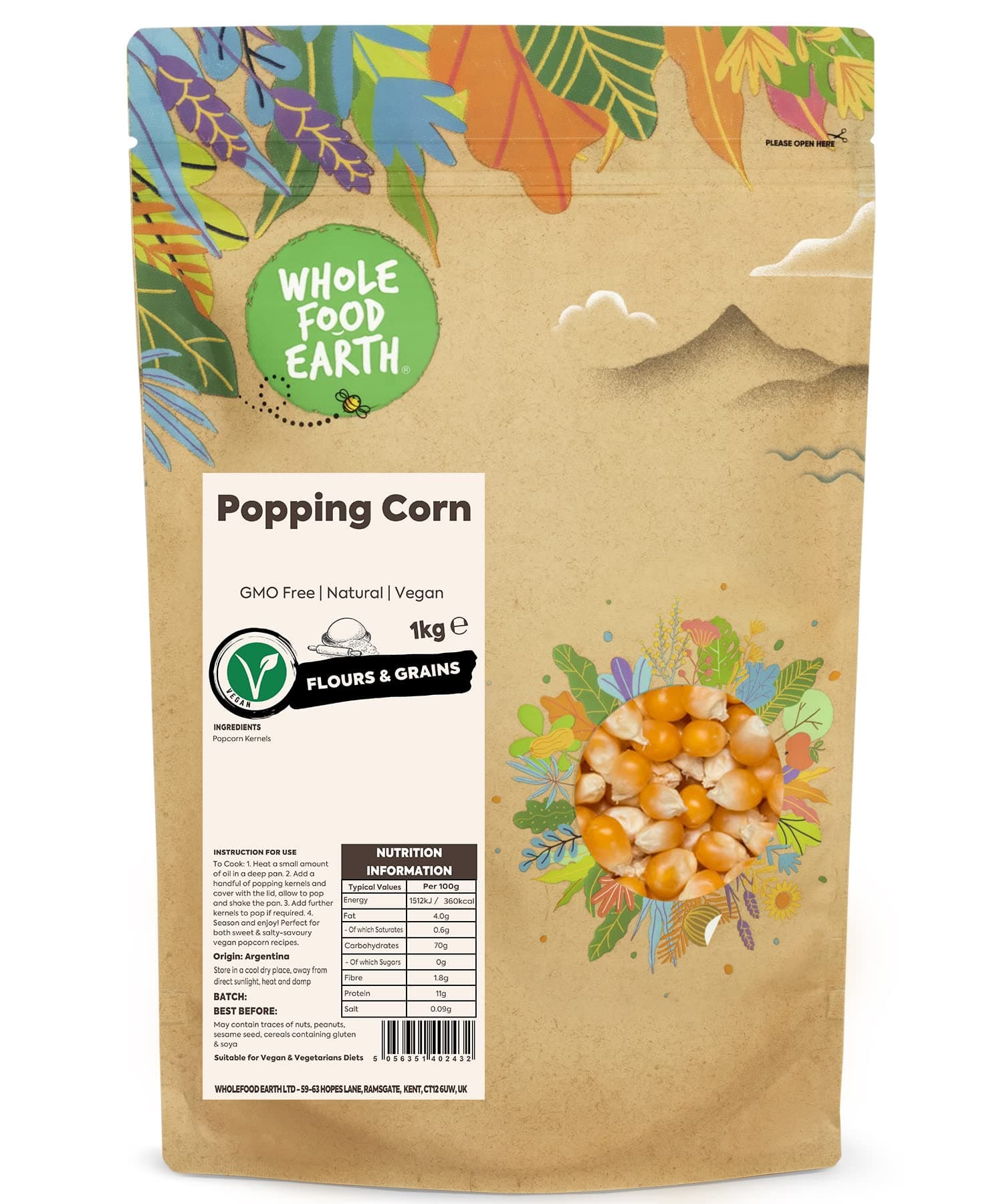 Wholefood Earth Popping Corn 1 kg