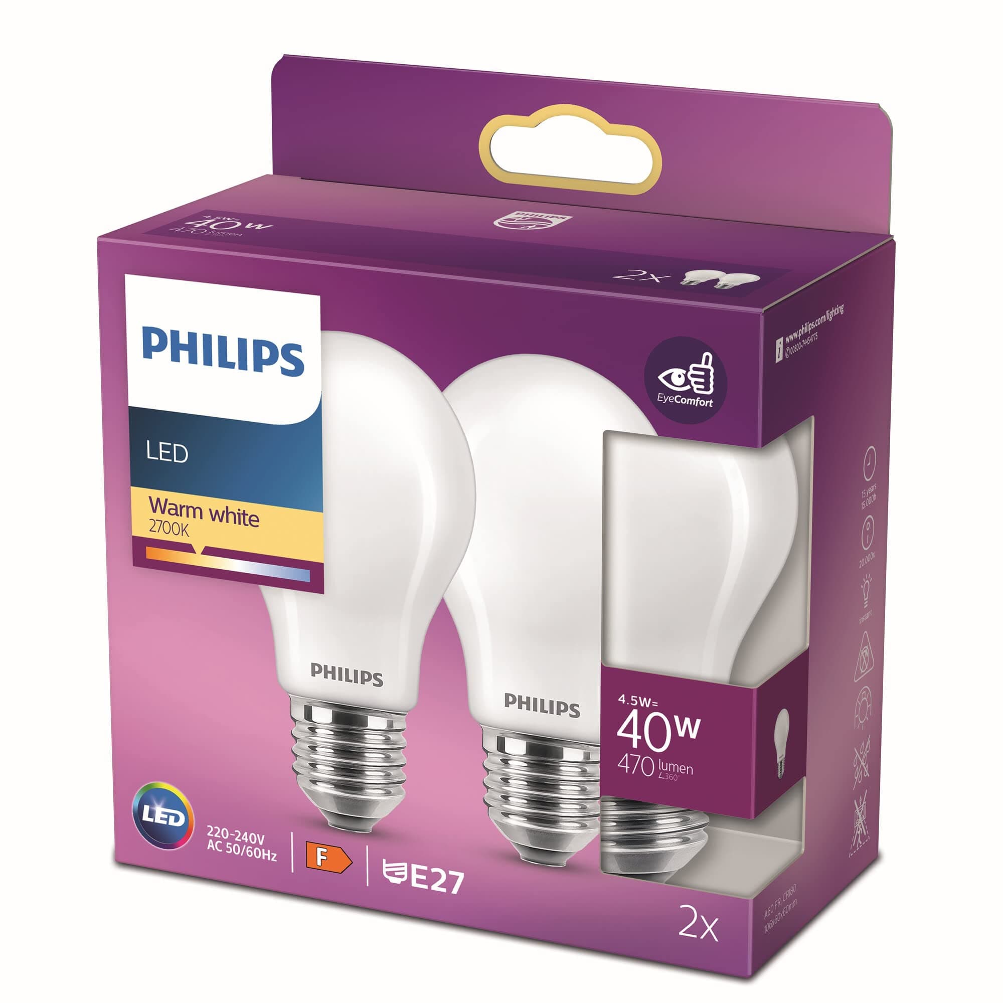 LED Premium Frosted A60 Light Bulb [E27 Edison Screw] 4.5W - 40W Equivalent, Warm White (2700K), Non Dimmable