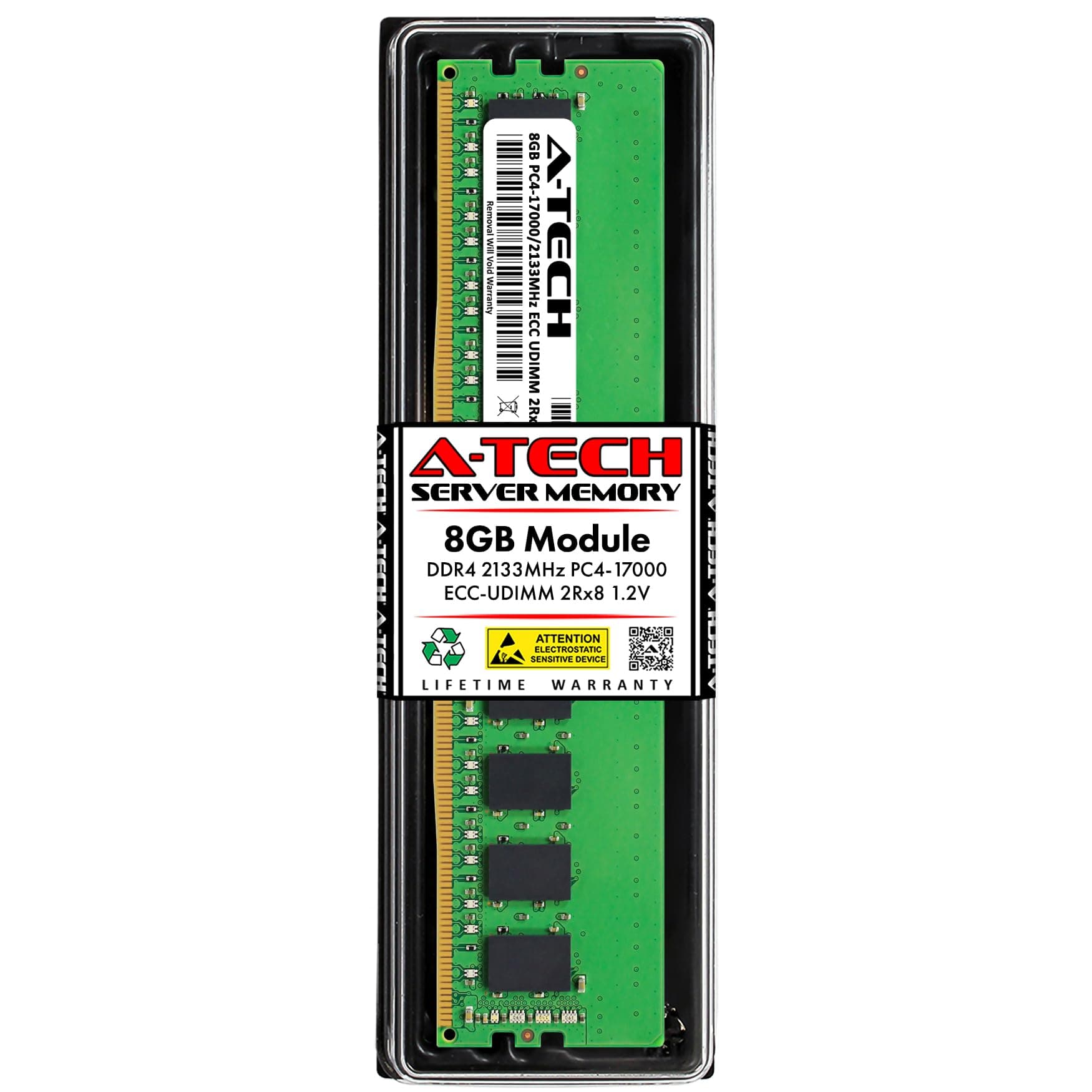 A-Tech Server 8GB DDR4 2133MHz PC4-17000 ECC UDIMM 2Rx8 Dual Rank 1.2V ECC Unbuffered DIMM 288-Pin Server & Workstation RAM Memory Upgrade Module (A-Tech Enterprise Series)