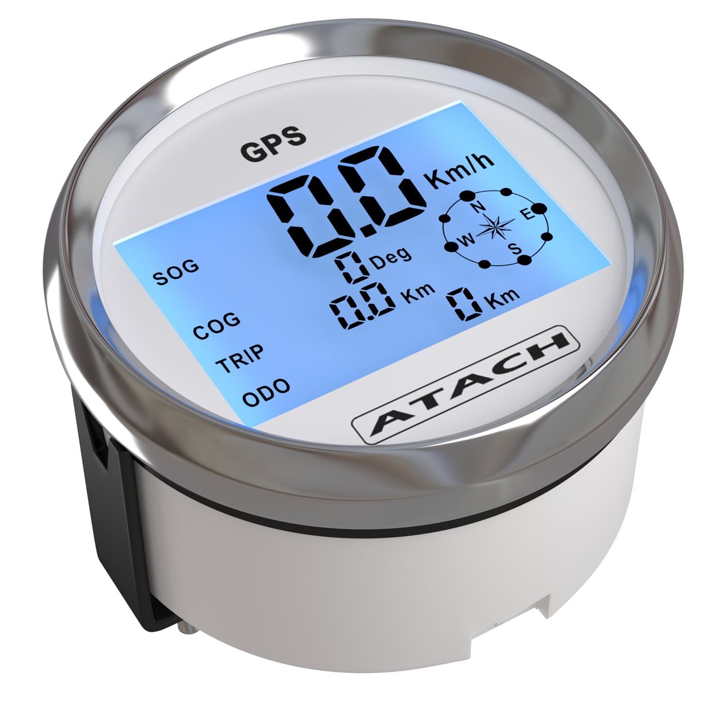 3-3/8'' ATACH DIGITAL GPS speedometer with high speed recall (WHITE / STAINLESS BEZEL)