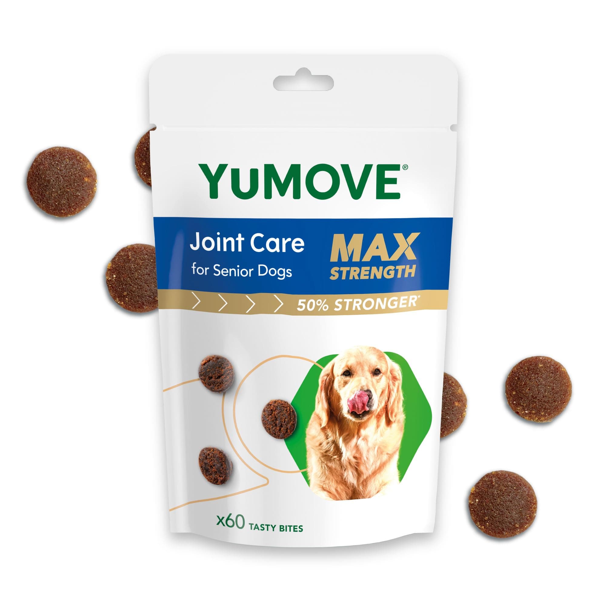 YuMOVE Max Strength Joint Supplement for Senior Dogs, Essential Dog Hip and Joint Aid with Glucosamine, Chondroitin, Green Lipped Mussel, Aged 8+, 60 Chews