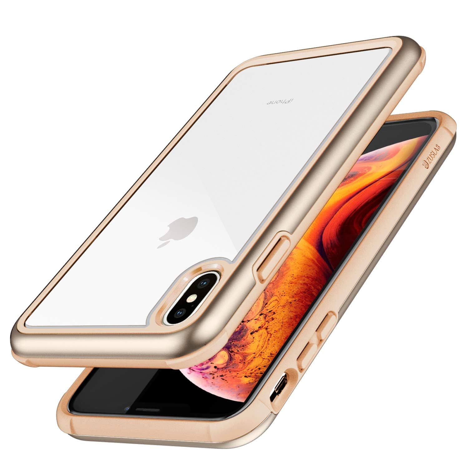 ZUSLAB [Iron Shield for Apple iPhone Xs Max Case 2018 with Military Grade Drop Tested, Aluminum + TPU Bumper and Transparent Hard Clear Back Cover, Protective Shockproof Heavy Duty Case - Beige/Gold