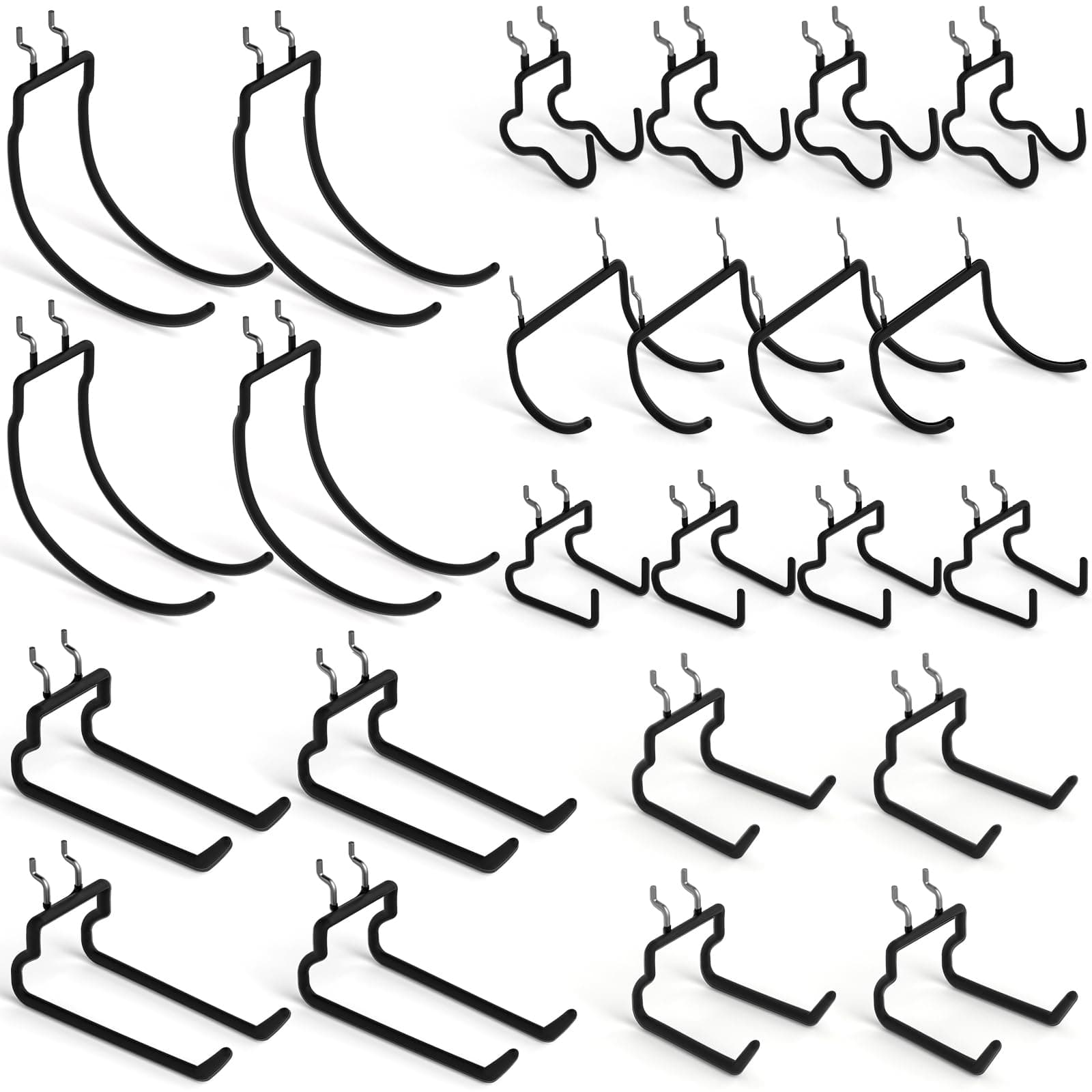 INCLY 24 Pack Heavy Duty Pegboard Hooks, 1/4" Pegboard Drill Holder Tool Utility Hooks, Peg Board Tool Hangers Accessories for Hanging Power Tools, Drill, Hammer, Workbench, Garage