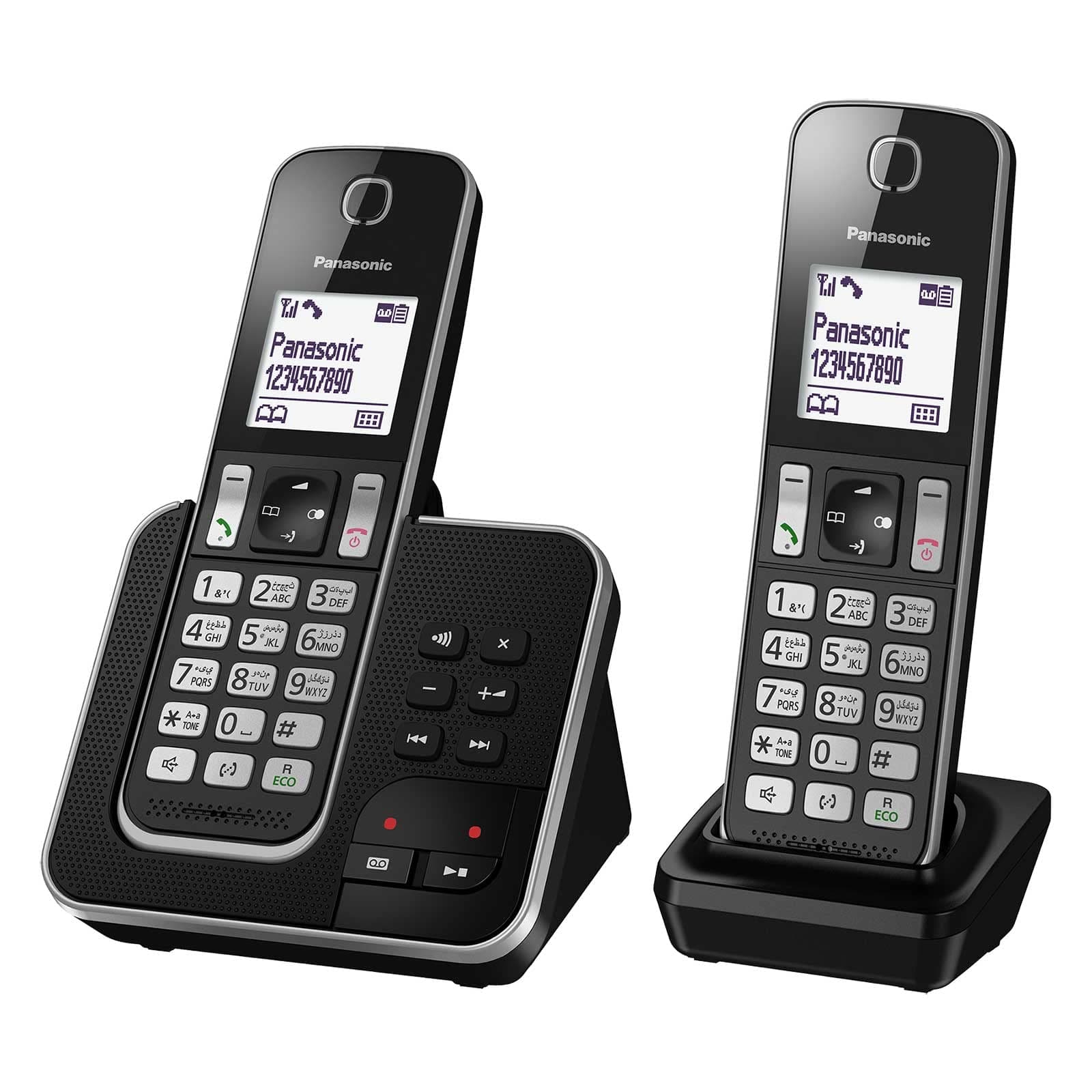 Panasonic DECT Cordless Phone with Digital Answering System,Nuisance Call Block, 2 Handsets - KX-TGD322UE1 (Black)